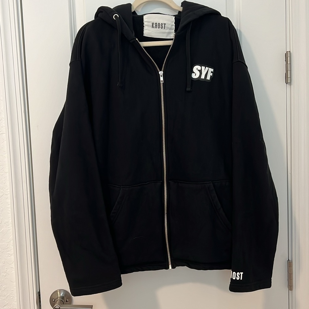 KROST Black Zip Up Hoodie XL Streetwear Minimalist Luxury Heavyweight Cotton SYF - Picture 15 of 17